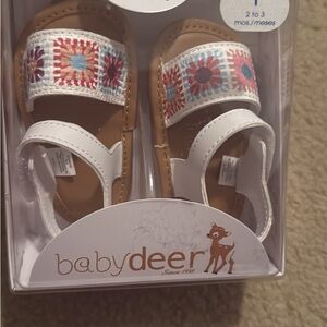 Baby Deer White and Brown Sandals with Colorful Embroidery